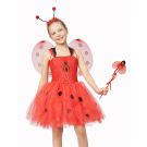 Kids red ladybug fairy tutu costume with black spots and pink gradient wings