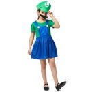 Girls Green Plumber Costume Dress with Hat and Moustache - alternate view
