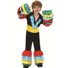 Boys Spanish flamenco dancer costume with multicoloured ruffles on black satin