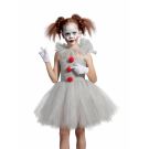 Girls scary clown tutu costume dress with grey crochet bodice and white tulle skirt