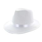 Adult white fedora hat with structured crown and satin ribbon band for 1920s gangster costume