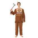 Adult frontier warrior costume with fringed tan and brown tunic