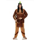Adult prairie warrior costume with fringed tan tunic and brown pants