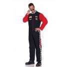 Adult race car driver costume black red jumpsuit with checkered flag trim