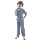 Kids doctor costume slate blue scrubs with surgical cap