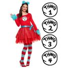 Womens storybook mischief maker red tutu costume with turquoise furry gloves and headband