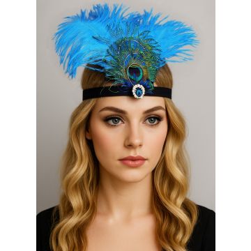 1920s Blue Feather Headband – Peacock Flapper Costume Piece