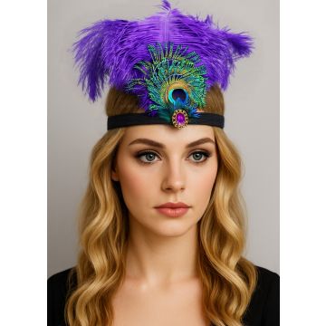 1920s Flapper Headband – Peacock Feather & Purple Costume Hairband