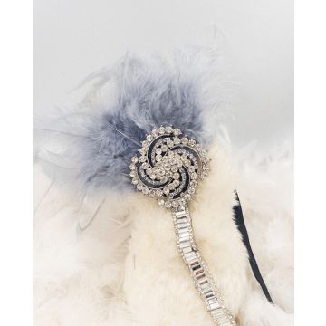 Adult Silver Flapper Headband with Rhinestone Brooch and Feather Plume