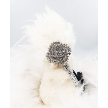 Adult 1920s White Feather Flapper Headband with Rhinestone Gatsby Accent