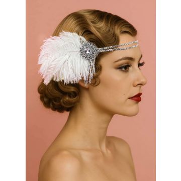 White Feather 1920s Headpiece – Bridal Flapper Gatsby Hairband