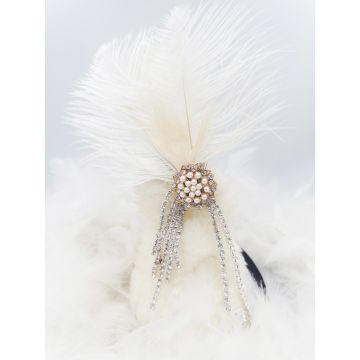 Adult White Feather Flapper Headband - 1920s Gatsby Pearl Crystal Accessory