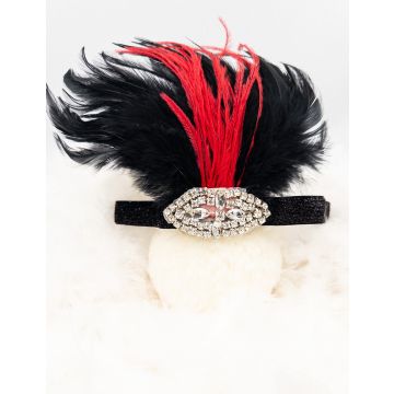 Adult 1920s Red Feather Headband with Rhinestone - Flapper Gatsby Fascinator