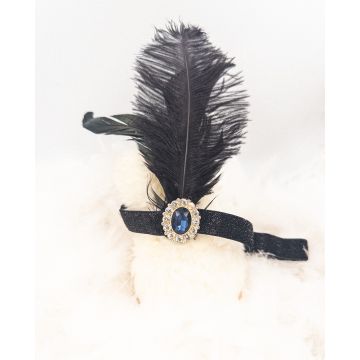 Adult 1920s Flapper Headband Black Feather Sapphire Gem Gatsby Accessory
