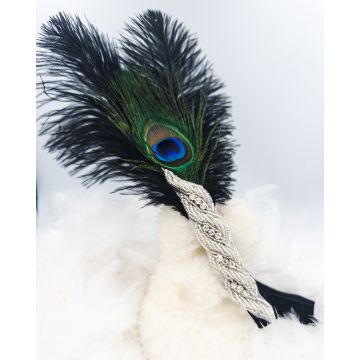 Adult 1920s Gatsby Peacock Feather Headband - Black & Silver Flapper Accessory