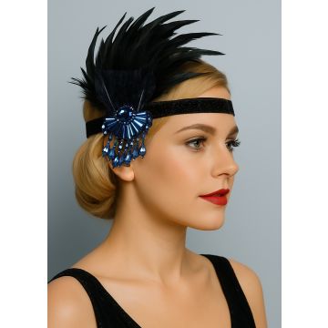 1920s Blue Flapper Hair Accessory – Book Week Headband with Crystals