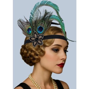 1920s Feather Headband – Lightweight Peacock Flapper Beaded Accessory