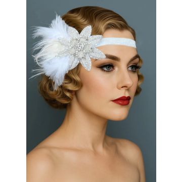 1920s Roaring White Feather Flapper Headpiece