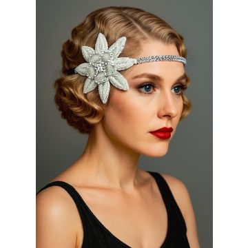 1920s Silver Flower Flapper Headband for Gatsby Costume