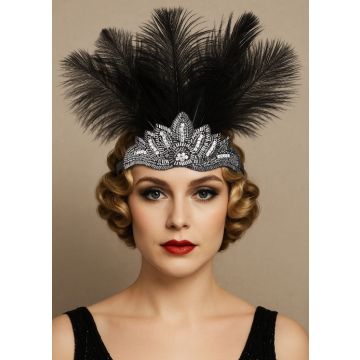 1920s Gatsby Headband with Black Feathers – Flapper Hair Accessory