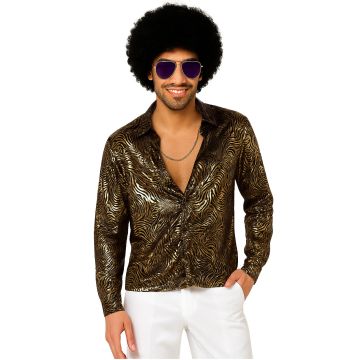 Mens Black Gold Disco Shirt - 70s Retro Metallic Swirl Costume Top