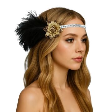 Vintage Gold Flapper Headpiece – 1920s Feather & Sequin Hair Accessory