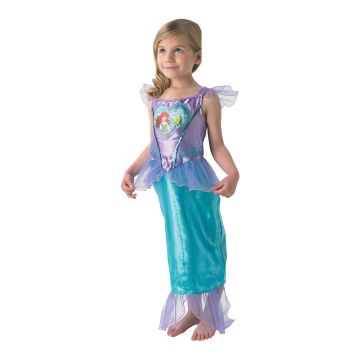 Girls Disney Ariel costume dress with turquoise satin bodice and glitter mermaid tail skirt