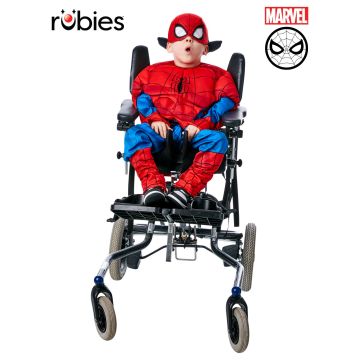 Child's adaptive Spider-Man costume with padded muscle top and wheelchair-accessible openings