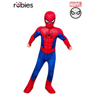 Kids Spider-Man deluxe muscle costume with red and blue jumpsuit and hooded mask
