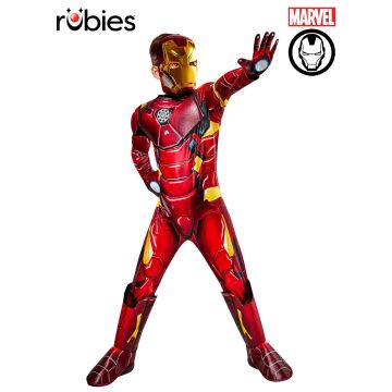 Kids Iron Man costume with muscle chest padding and metallic red-gold armour print