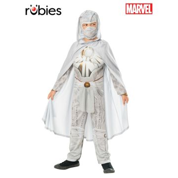 Kids Moon Knight deluxe costume with white cape and gold hieroglyphic details