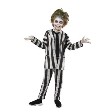 Kids Beetlejuice costume large with black-white striped jacket and pants