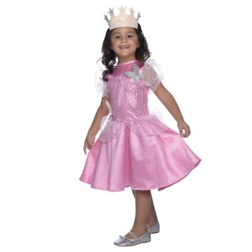 Girls Glinda the Good Witch costume dress with pink sequin bodice and satin skirt