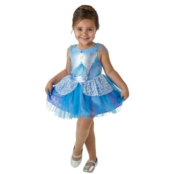 Girls Disney Cinderella ballerina costume dress with sky blue satin bodice and layered tutu skirt