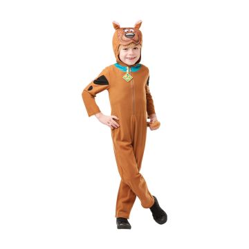Kids Scooby-Doo hooded jumpsuit costume with brown spots and blue collar