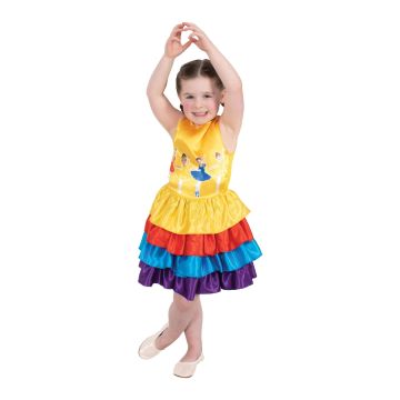 Girls Wiggles ballerina dress with rainbow satin tiers and character artwork