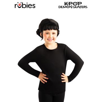 K-Pop Demon Hunters Zoey wig for kids — black bob with centre part and low braided buns