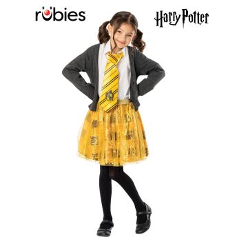 Kids Hufflepuff tutu skirt with yellow and black tulle, gold foil house print, glittery elasticised waist