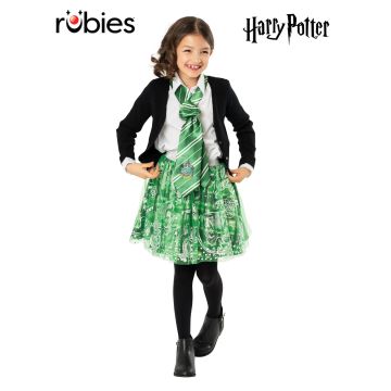 Kids Harry Potter Slytherin tutu skirt in green and silver with foil snake print