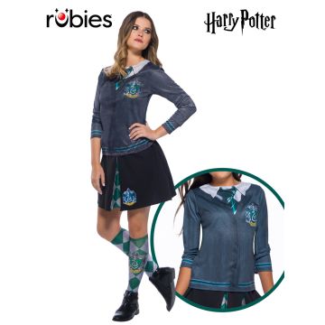 Women's Slytherin House pullover top with printed house crest and tie detail