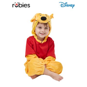 Kids Winnie the Pooh costume - golden plush jumpsuit with red shirt and 3D hood