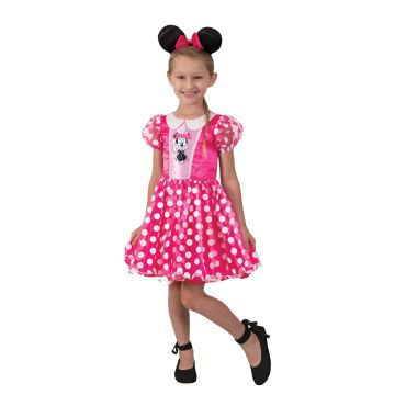 Girls Minnie Mouse pink polka dot dress with tulle skirt and sequined ears headband
