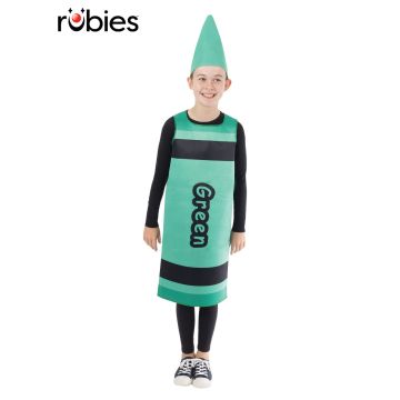 Kids green crayon tabard costume with pointed hat and Green print