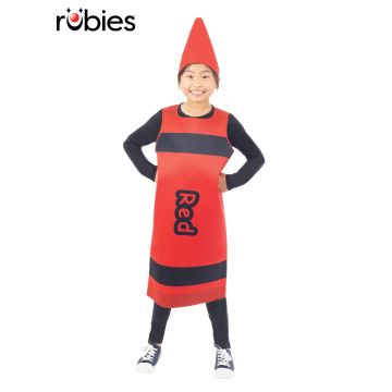 Kids red crayon costume tabard with cone hat