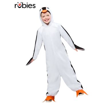 Kids penguin onesie costume with attached hood and 3D orange beak