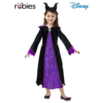 Girls Disney Maleficent costume dress with purple satin panel and black velour bodice