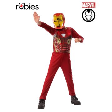 Kids Iron Man costume with printed jumpsuit and gold mask