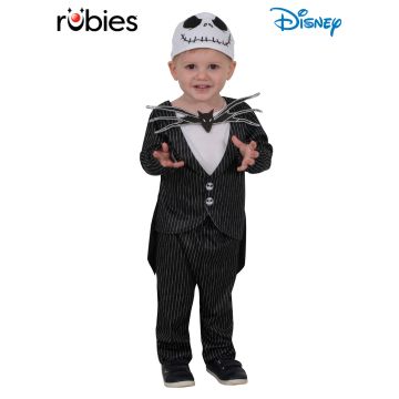 Toddler Jack Skellington costume with black pinstripe jacket and tails