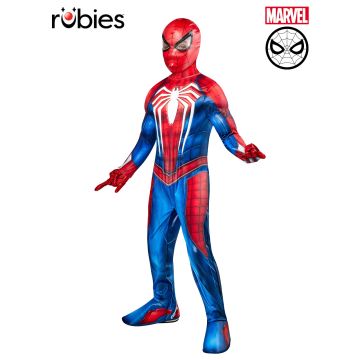 Kids Spider-Man 2 deluxe costume with blue geometric panels and white spider emblem