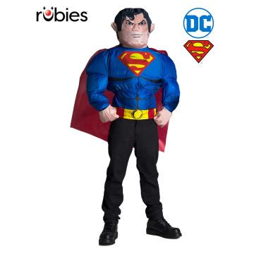 Kids Superman inflatable costume with oversized head and muscle suit - front view